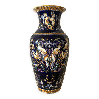 Earthenware vase from Gien with Renaissance decoration.