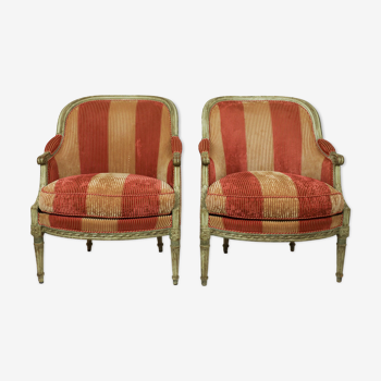 Paire de fauteuils " Bergère " de style Louis XVI
