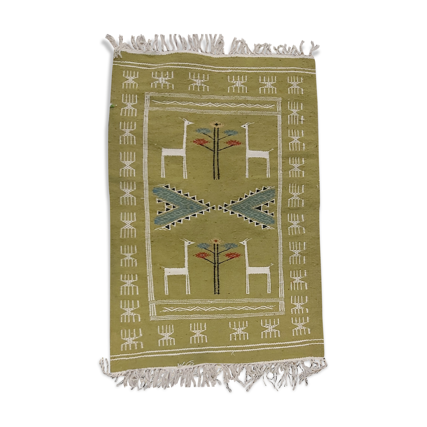 Traditional handmade multicolored green kilim carpet  68x102cm