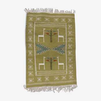 Tapis kilim vert multicolore traditionnel fait main 68x102cm