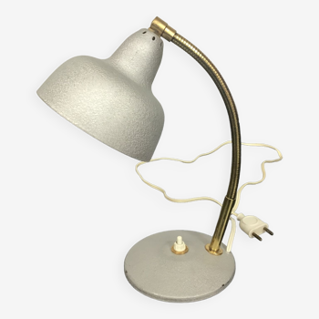 Lampe cocotte grise avec flexible doré, années 50