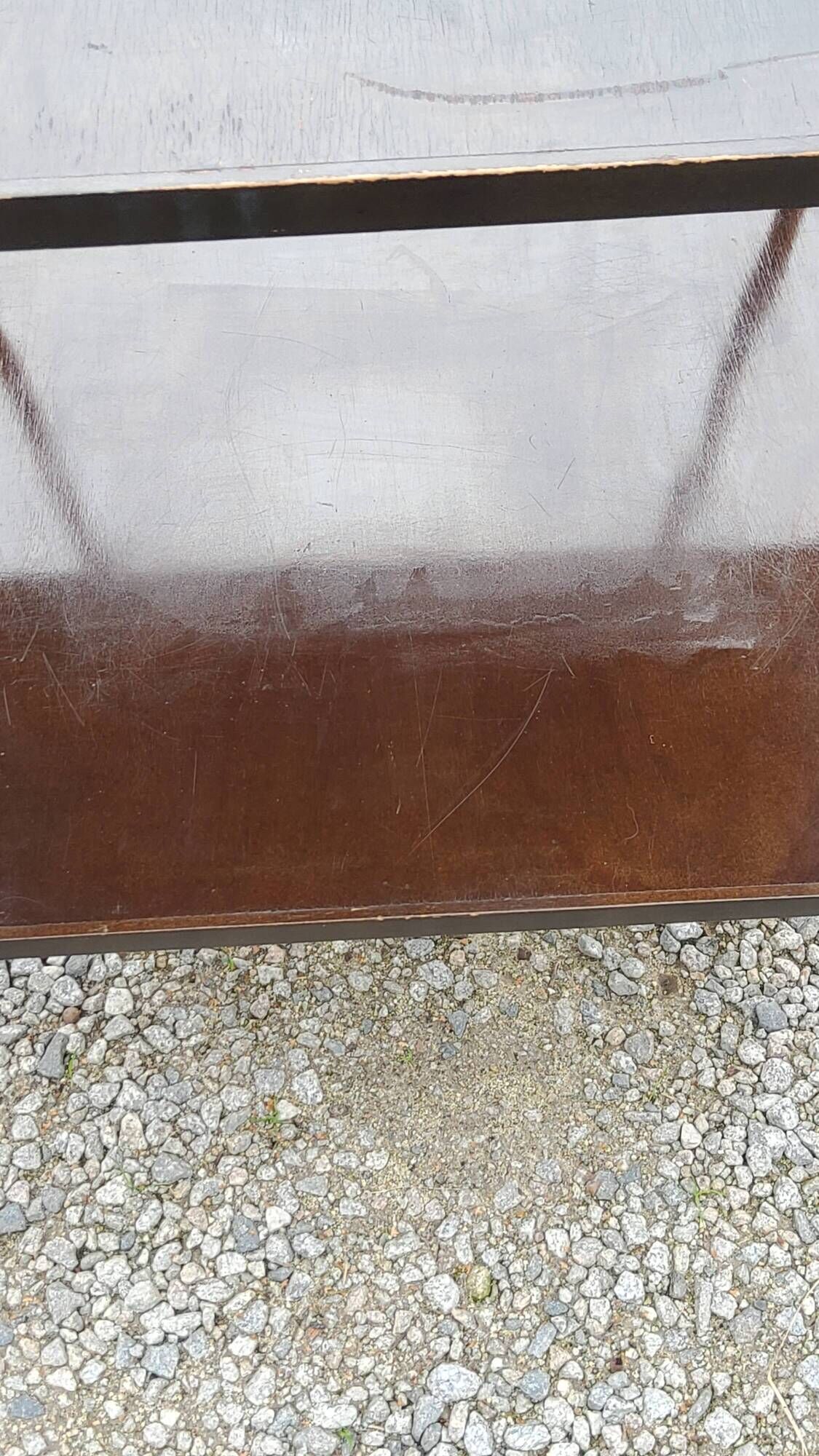 Vintage double wooden side table with copper base from the 50s