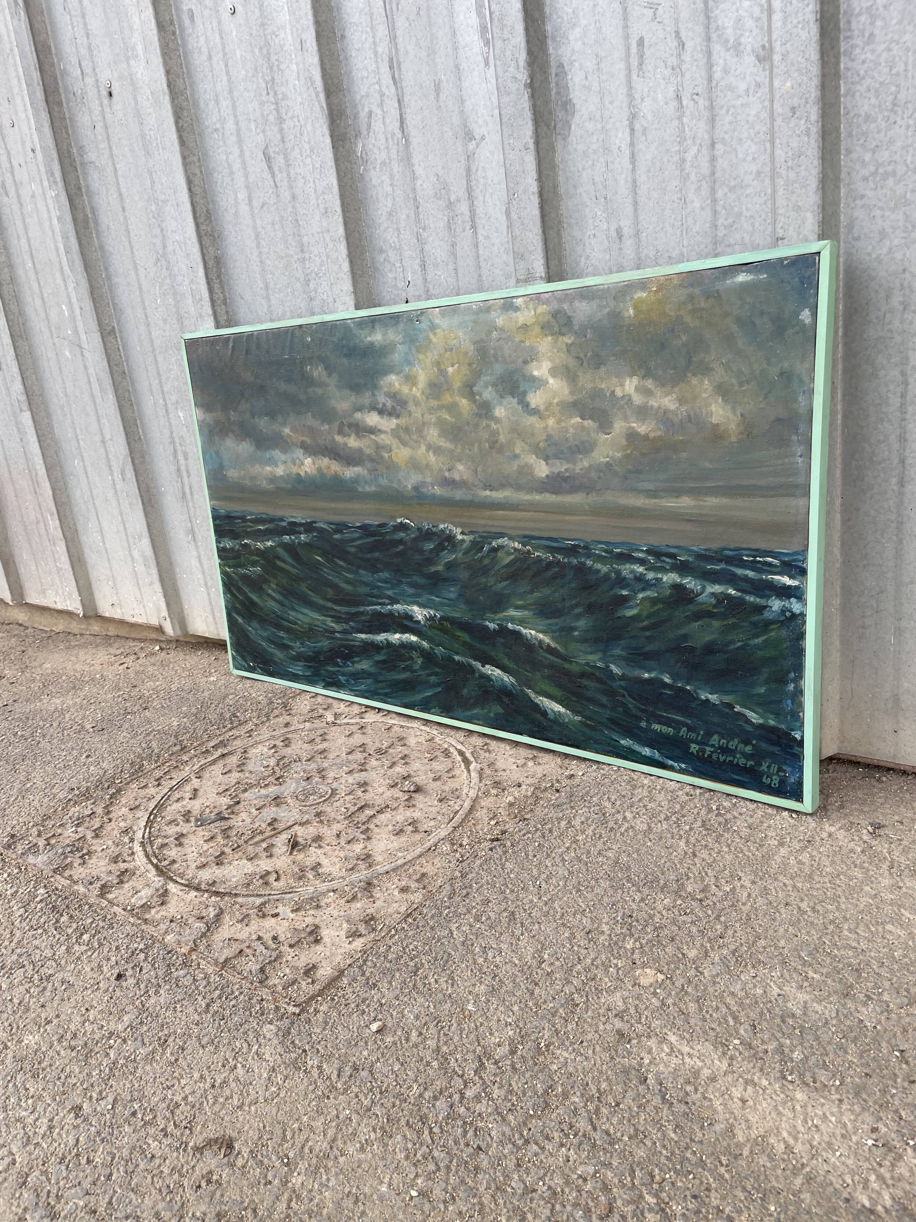 Oil on canvas, Maritime landscape, Old signed painting