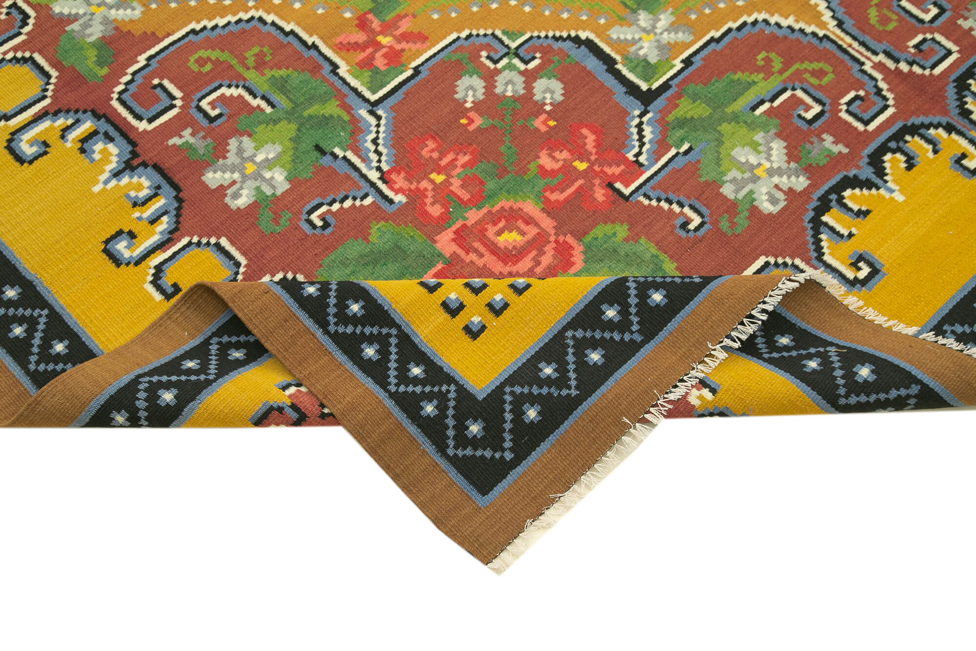 Handmade Vintage Moldovian Yellow Kilim 198 cm x 295 cm - 23443