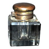 Encrier carré ancien en verre taillé - accessoire bureau art déco 1920
