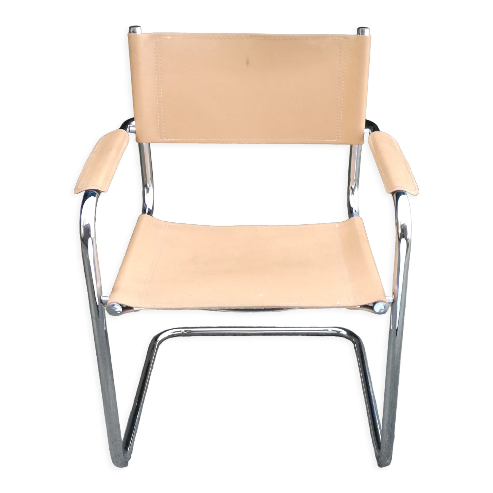 Peach-coloured leather Cantilever armchair