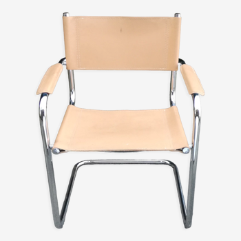 Peach-coloured leather Cantilever armchair