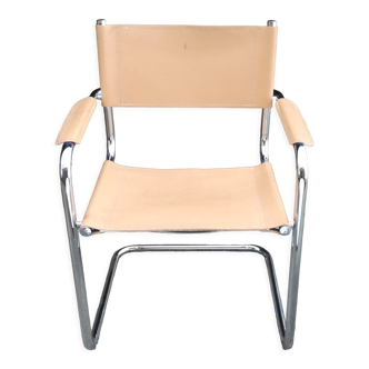 Peach-coloured leather Cantilever armchair