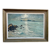 Large painting of the Mediterranean seaside in Toulon, signed Jean Vincent