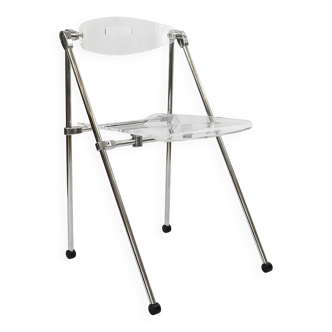 Post-modern folding chair in lucite and chrome, Piretti Castelli style, Italy, 1980s.