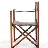 Fauteuil safari pliant en cuir marron et bois