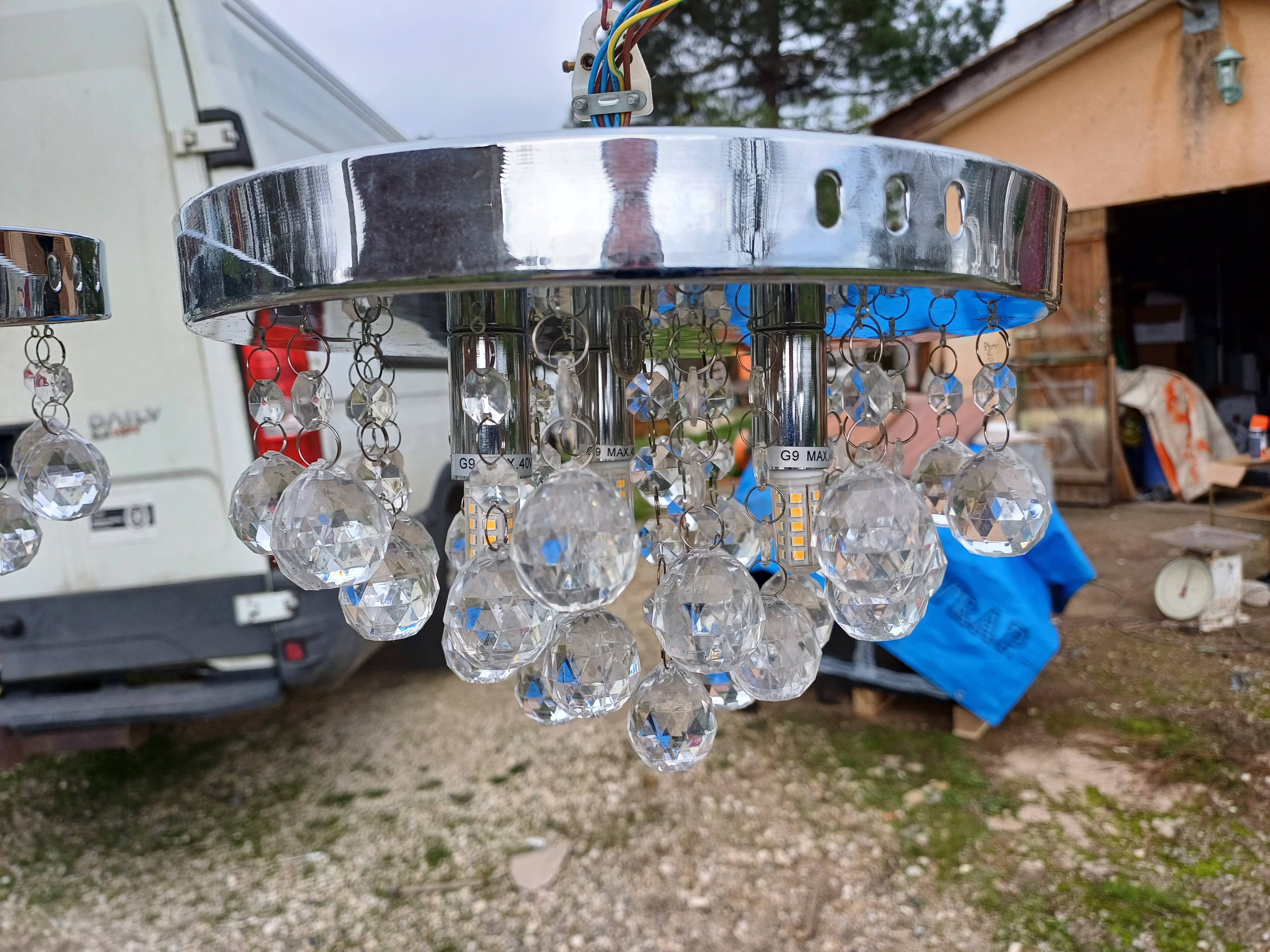 4 Suspensions Vintage Chrome et Pampilles