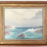 Huile de paysage marin vintage sur carton, signée par Karl Gustav Holmberg 1960