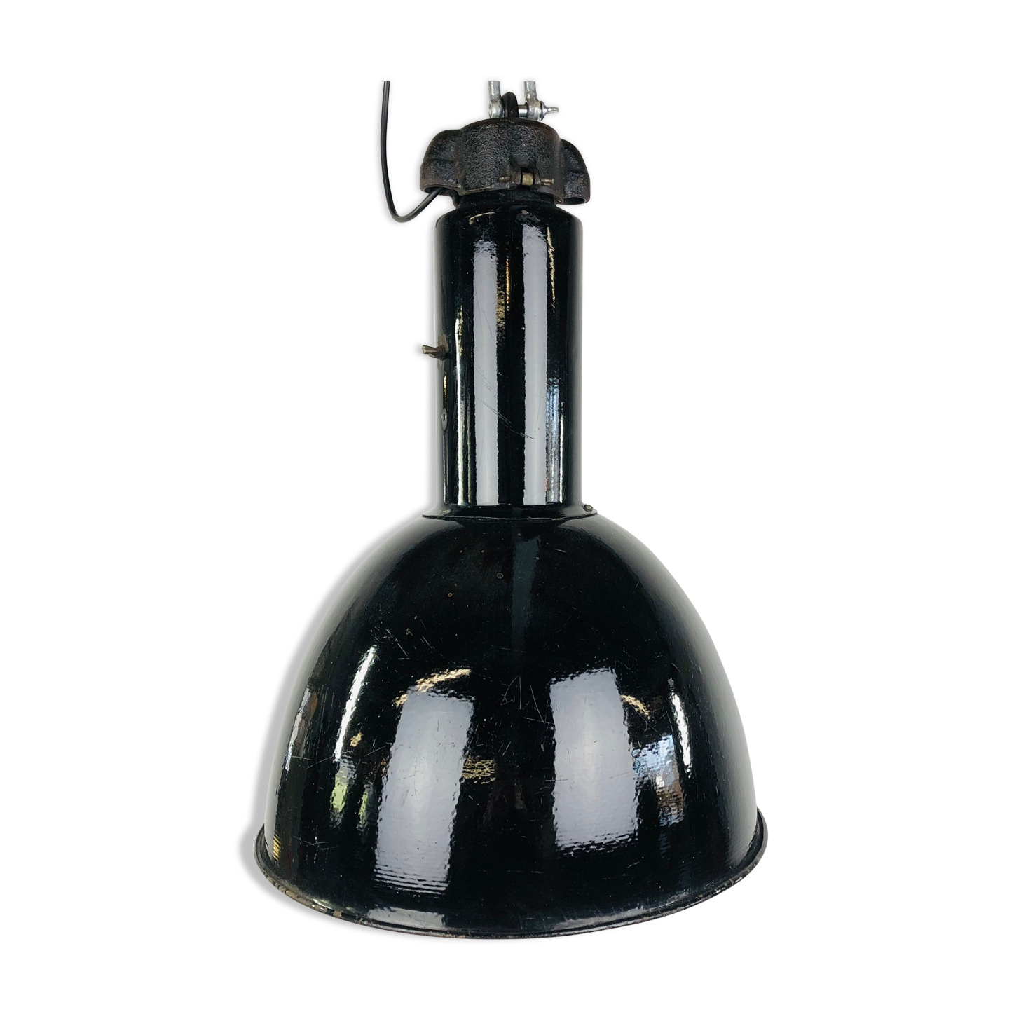 Large black enamelled factory lamp by elektrovit