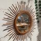 Miroir soleil vintage en rotin