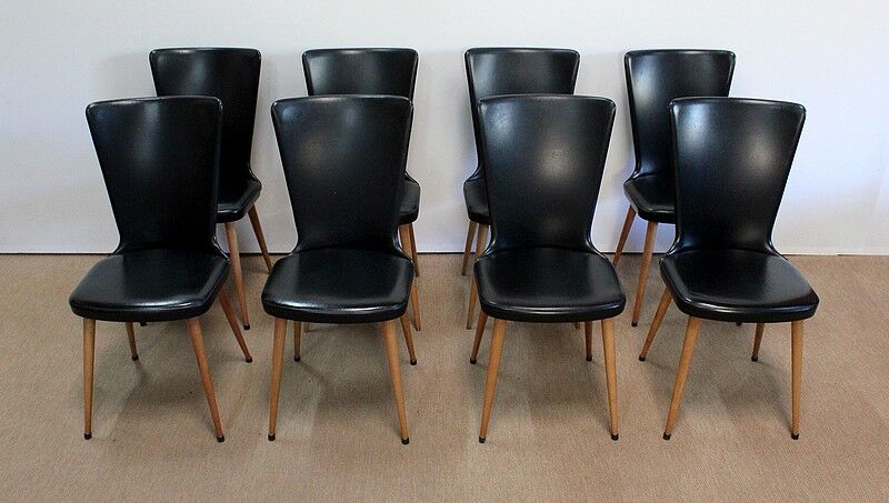 Suite of 8 baumann chairs, "essor" model – 1960s
