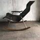 Mid-Century Japanese rocking chair in black leather, metal, and wood by Takeshi Nii (1950s)
