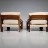 Mid-century walnut "Sapporo" armchairs by Mario Marenco for Mobil Girgi, 1970.