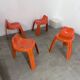 Table and 4 chairs in orange fiberglass design from the 70s Patrick Gingembre Paulus edition