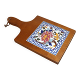 Large wooden and earthenware cutting board from Gien, Pivoines model