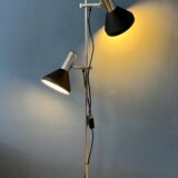 Vintage black mid-century floor lamp with two aluminium spots
