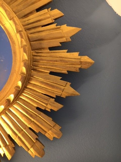 Mirror Italian sun gilded wood 46 cm x 46 cm mid 20th