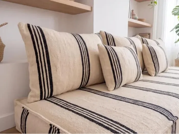 Set of striped Moroccan floor cushions handwoven.