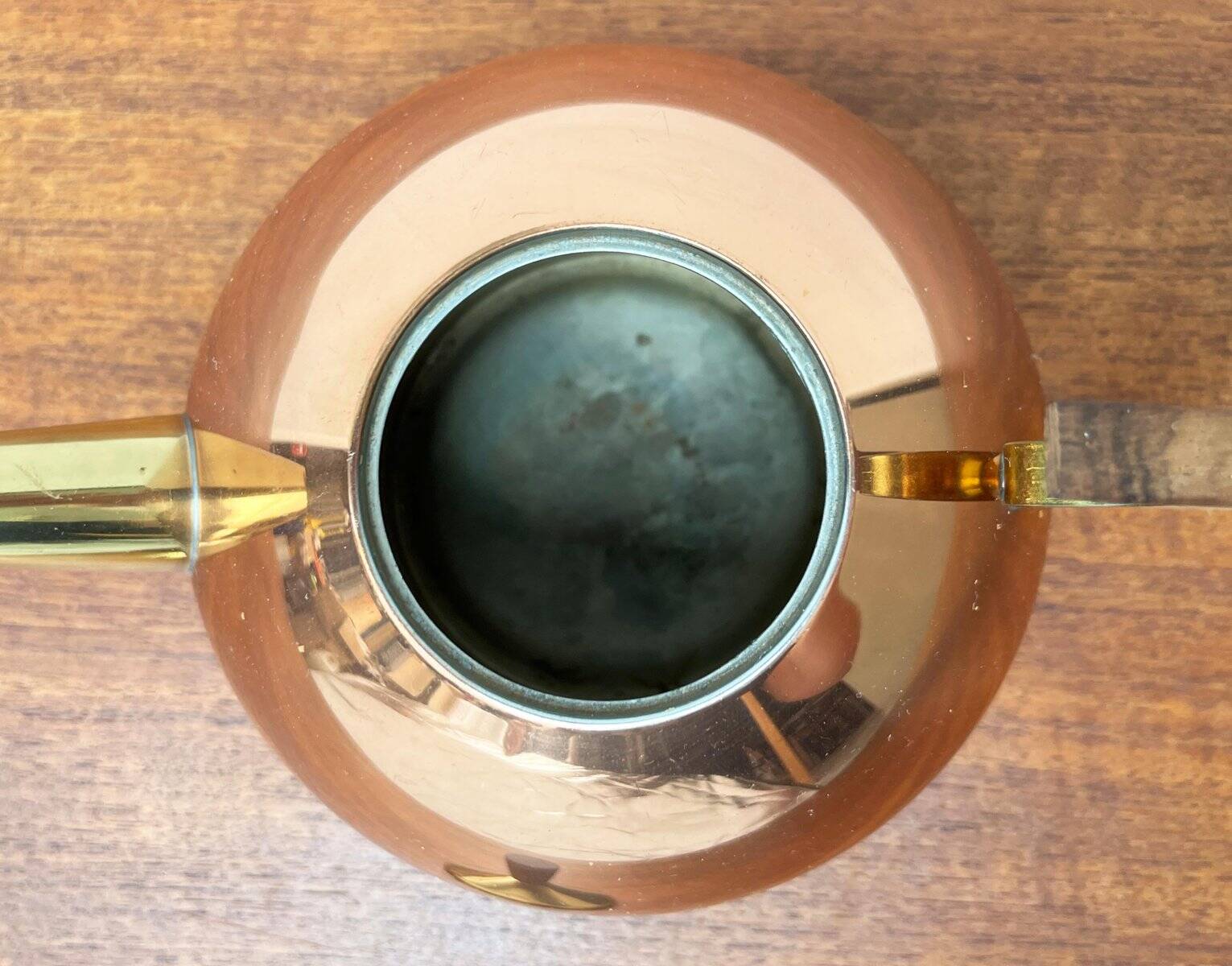 Metal and teak teapot from the mid-century, 1960s.