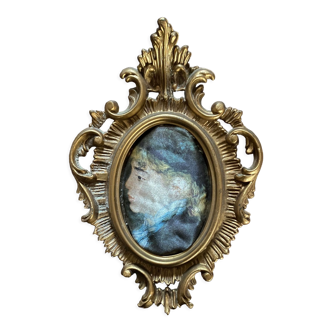 Italian baroque frame with portrait painted on silk.
