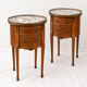 Pair of bedside tables with marquetry and marble, Louis XV style, openwork gallery.
