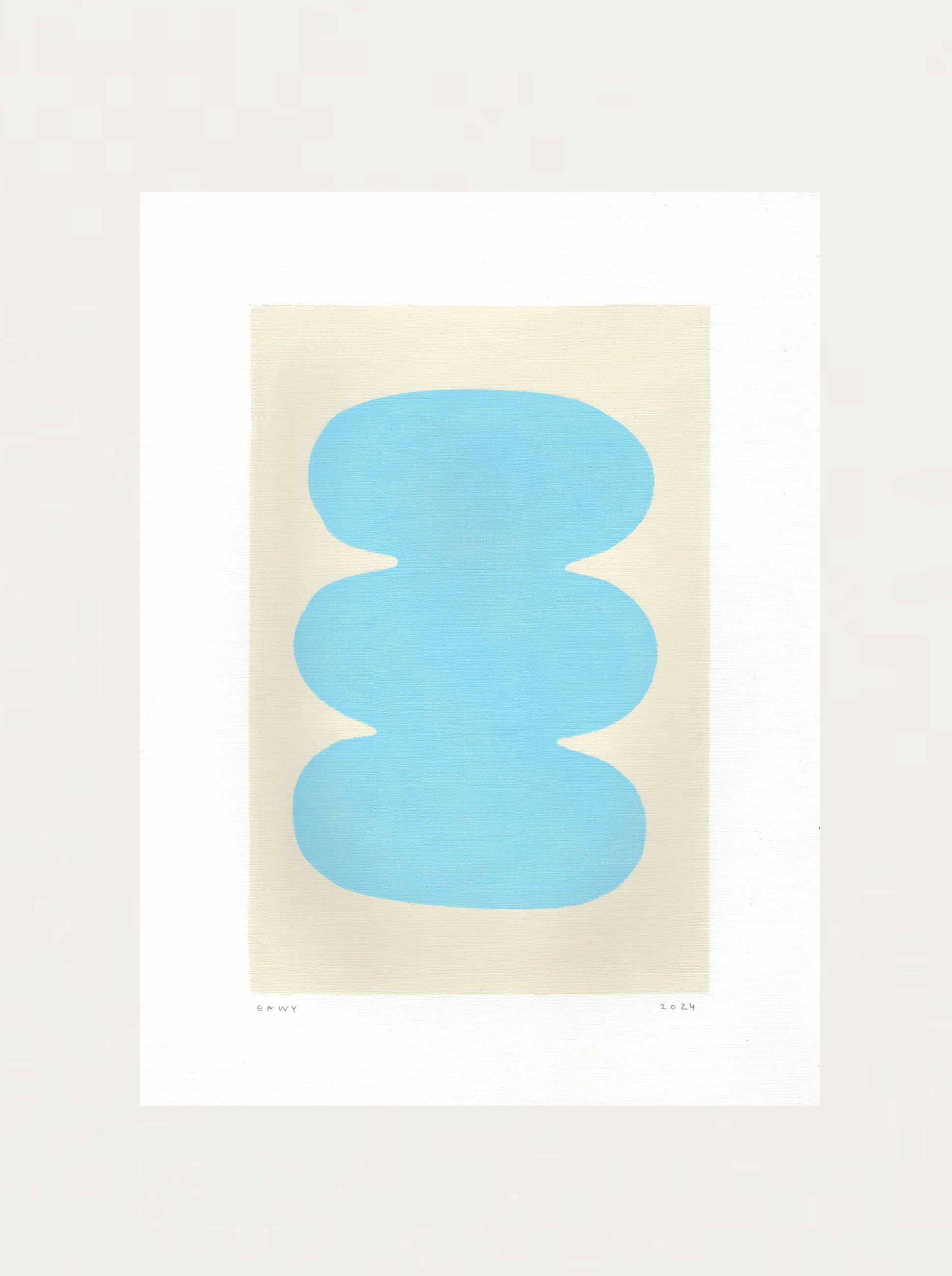 Abstract painting on paper - light blue illustration signed eawy.