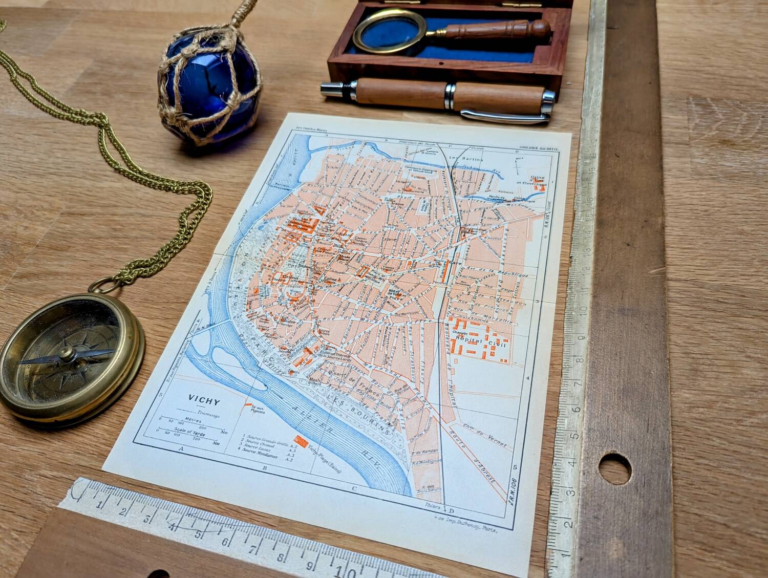 Printed in 1931, map of Vichy, Allier.