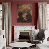 Antique Italian painting of adoration of friars with cherubs 17th century