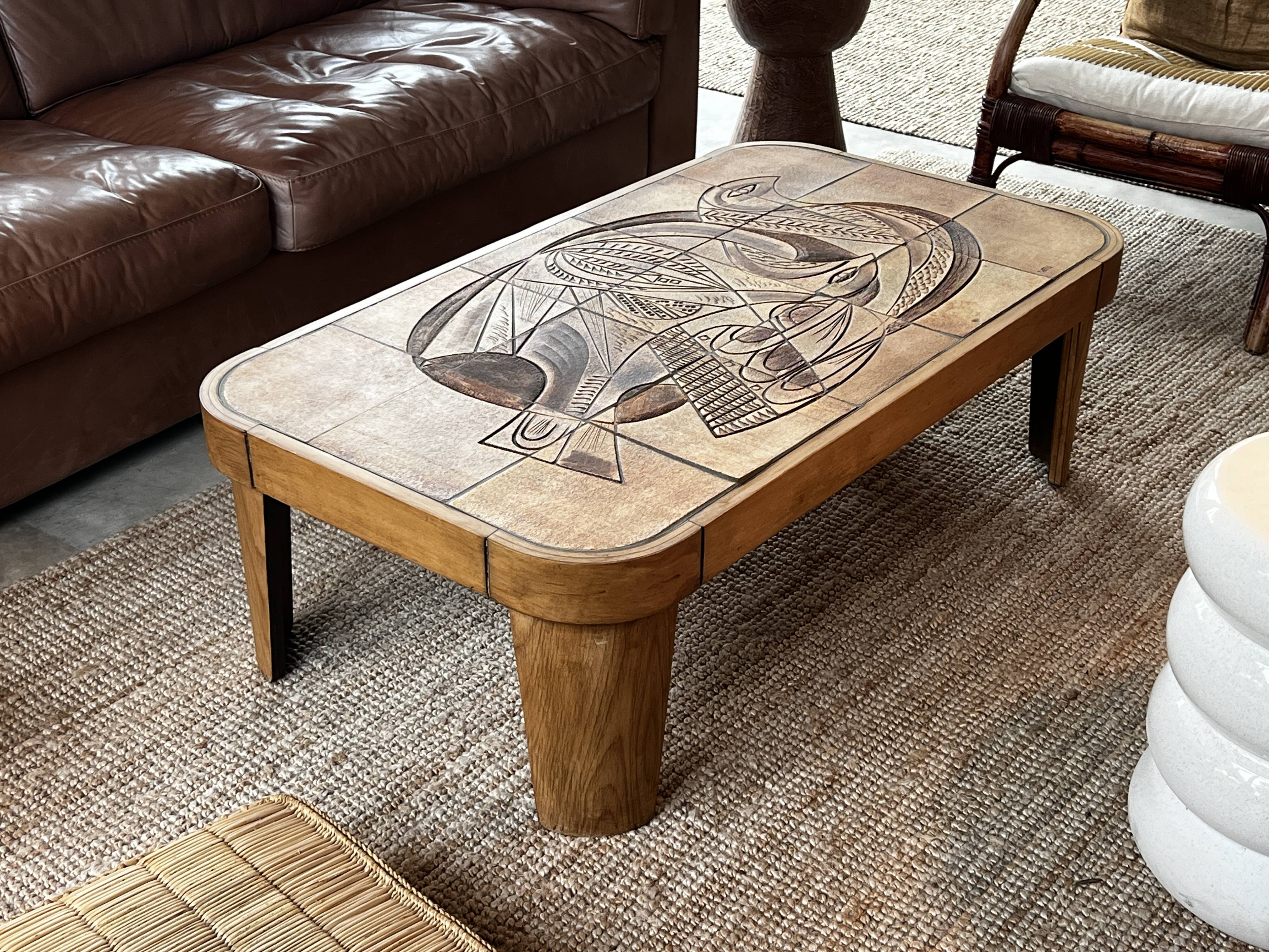 Table basse Raymonde Leduc modèle "Colombe" Vallauris 1960