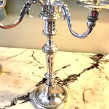 Pair of three-armed silver-plated candelabra