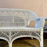 Salon de jardin en osier et rotin blanc