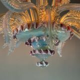 Lustre vénitien en verre de Murano bleu et rose, 8 bras de lumière, vers 19