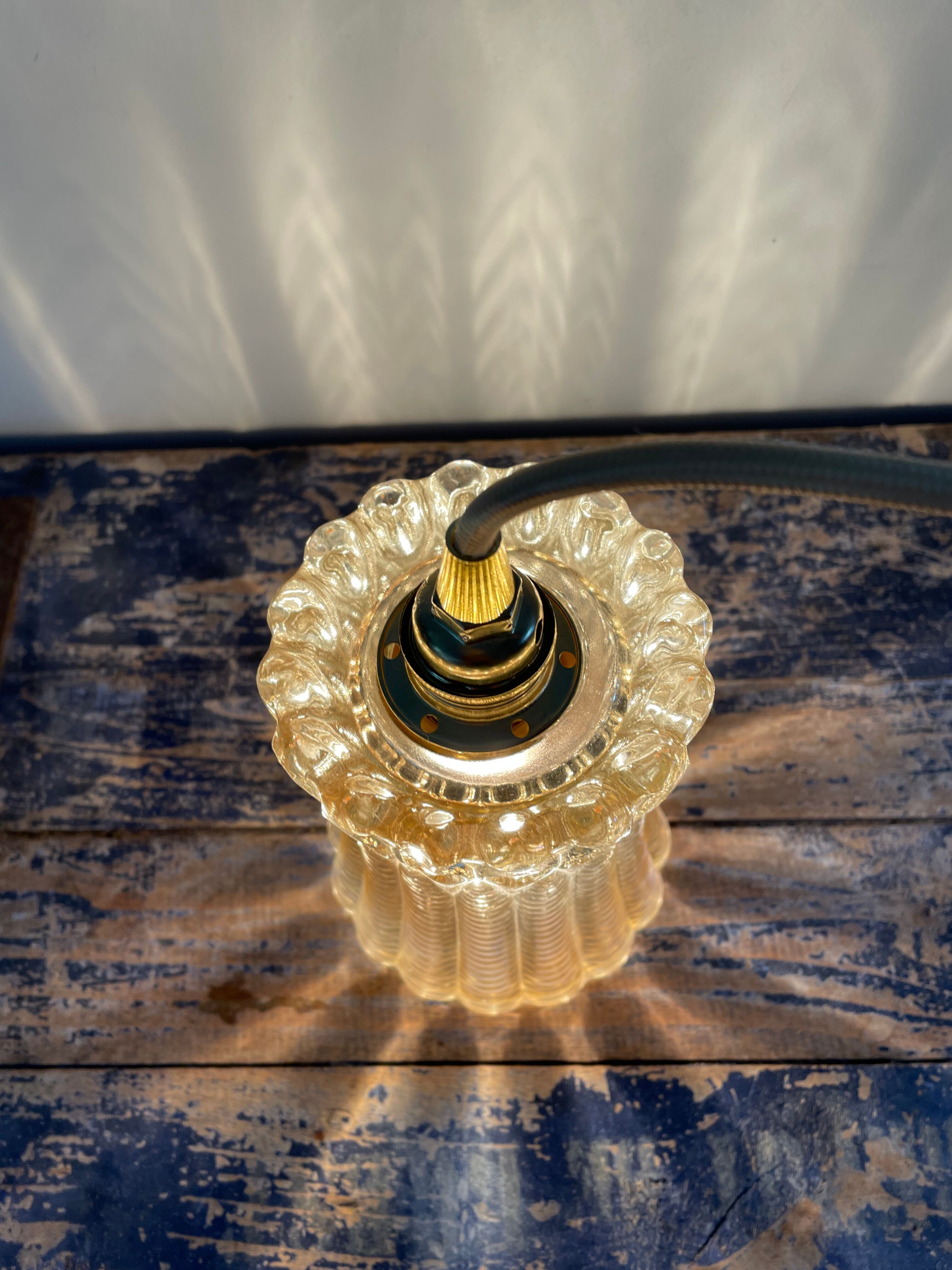 Vintage amber glass walking lamp electrified to nine