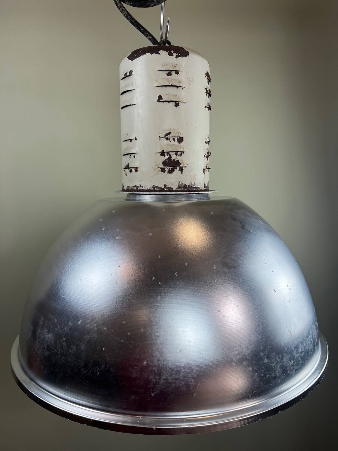 Rare industrial suspension Osram HQL – large aluminium reflector 53