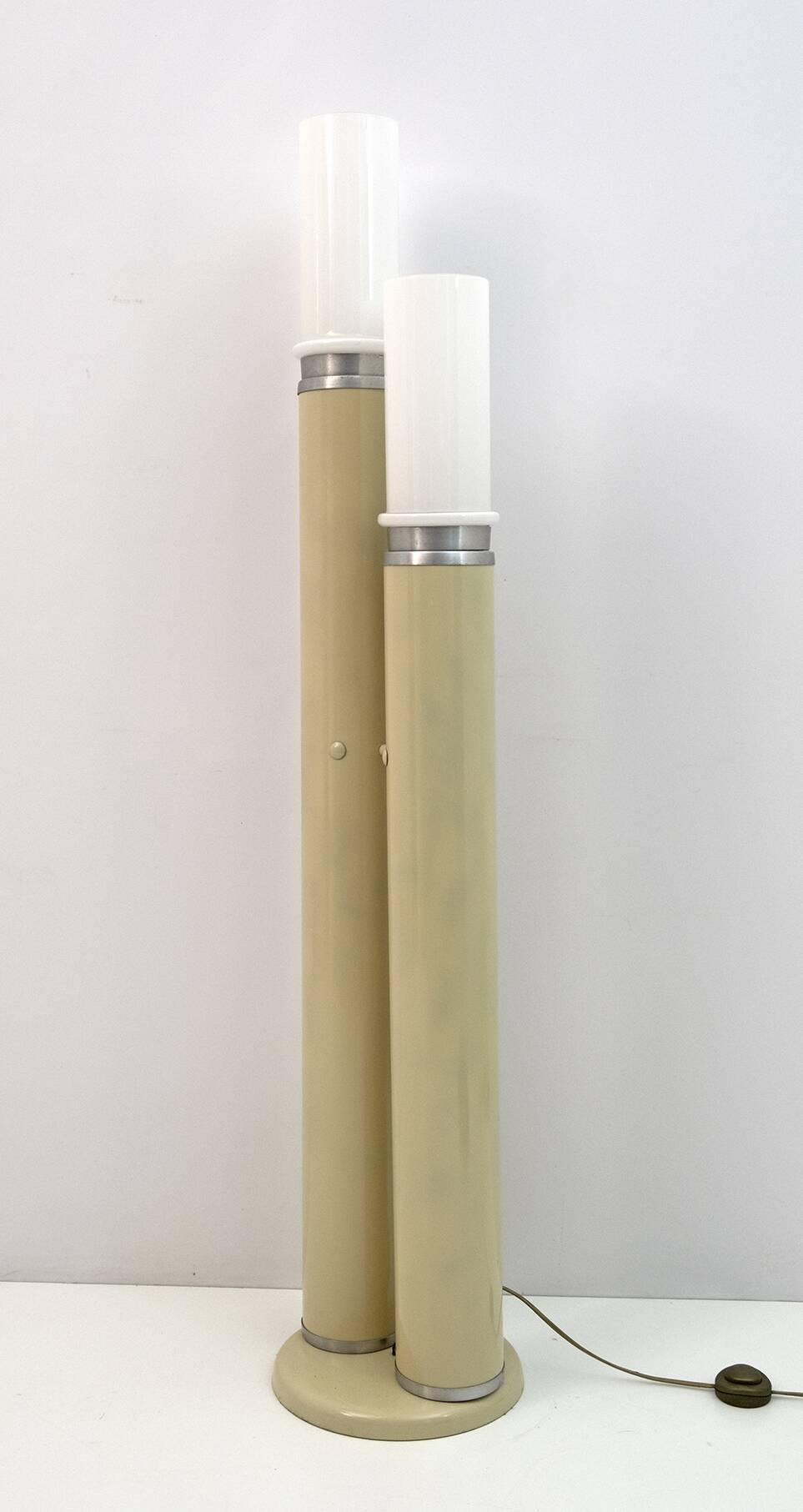 Space Age Opaline Glass and Lacquered Metal Cylinders Floor Lamp, 1970s