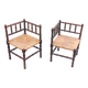 Pair of angled armchairs with turned wood and rush seats from the 1960s.