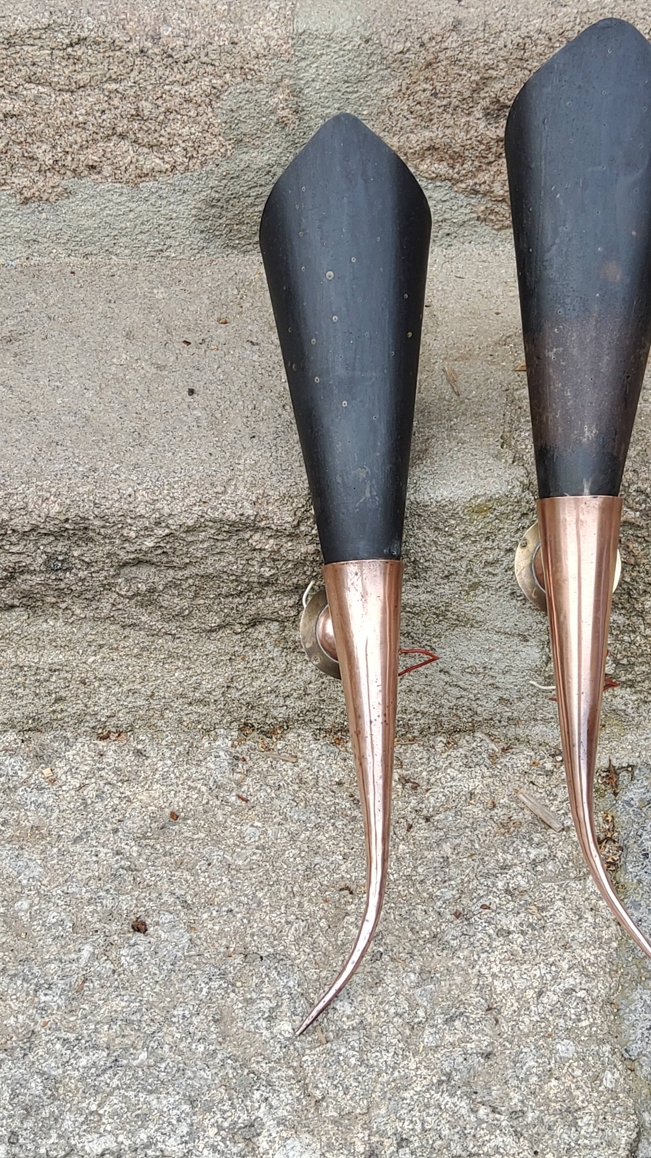 Pair of vintage 50s copper and metal wall lights