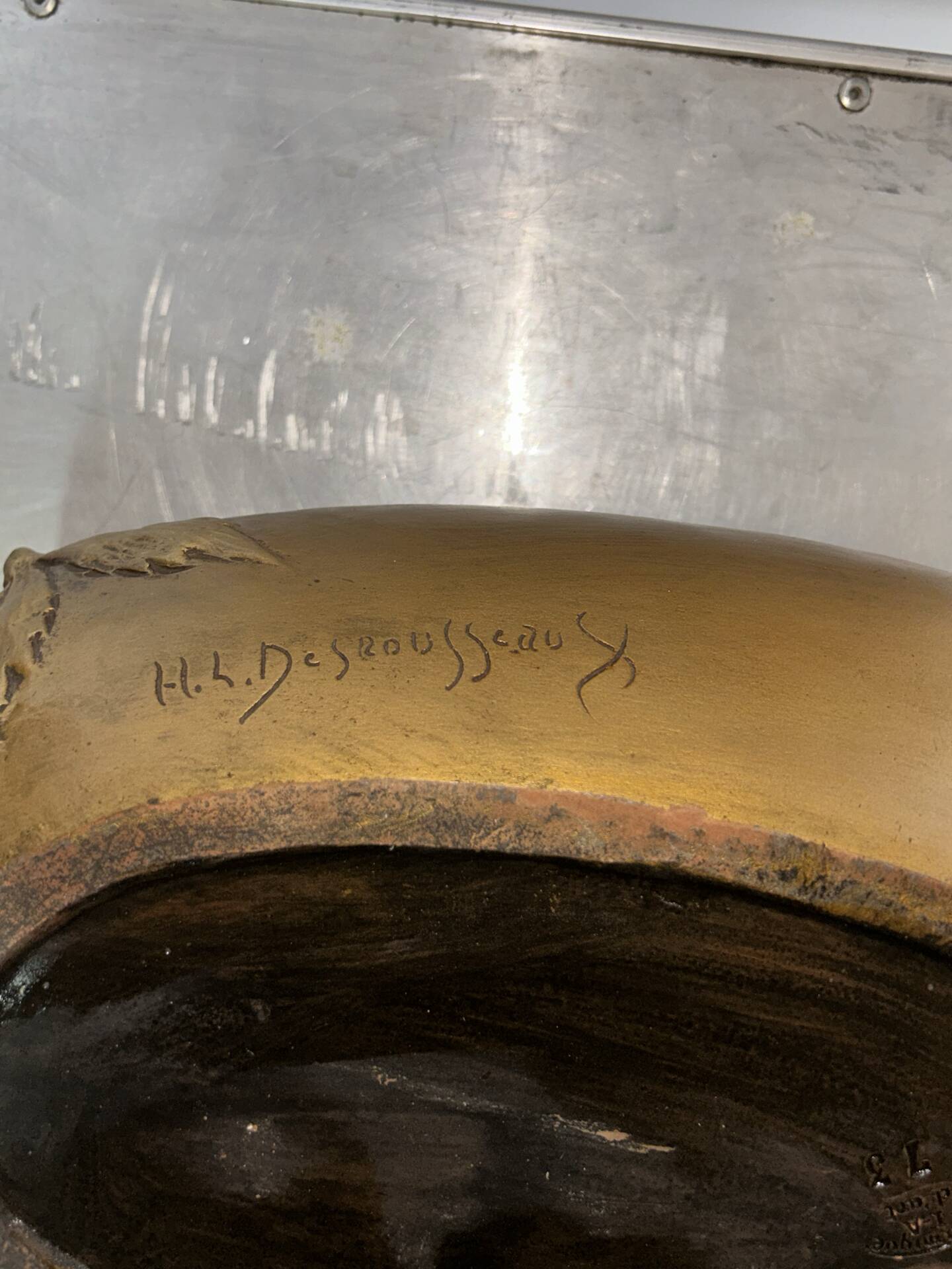 Superb terracotta planter signed H L Desrousseaux.