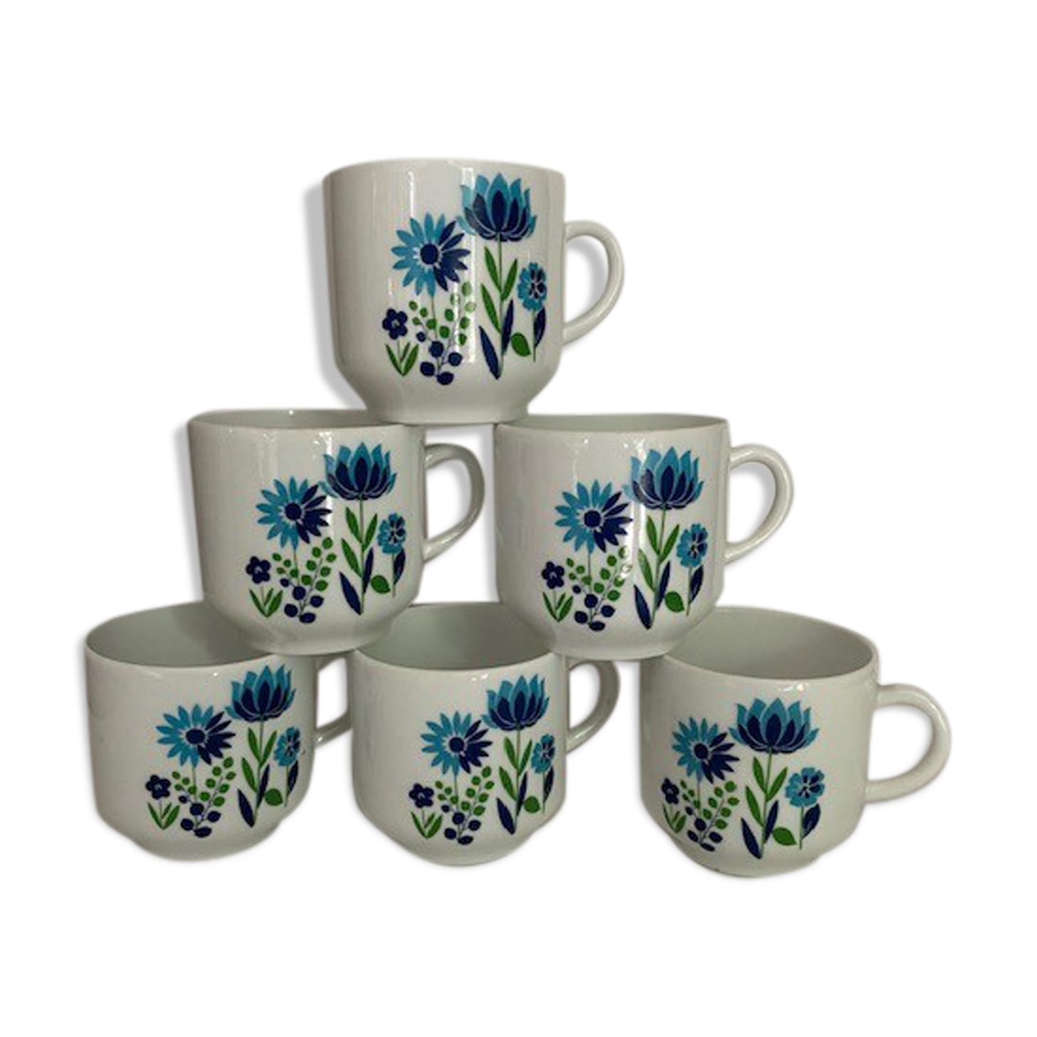 Service à café "BERRY" en porcelaine, à décor de fleurs bleues