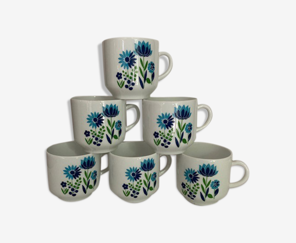 Service à café "BERRY" en porcelaine, à décor de fleurs bleues