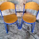 Pair of Chairs SOUVIGNET Model ELODIE Metal Blue & Wood Made in France