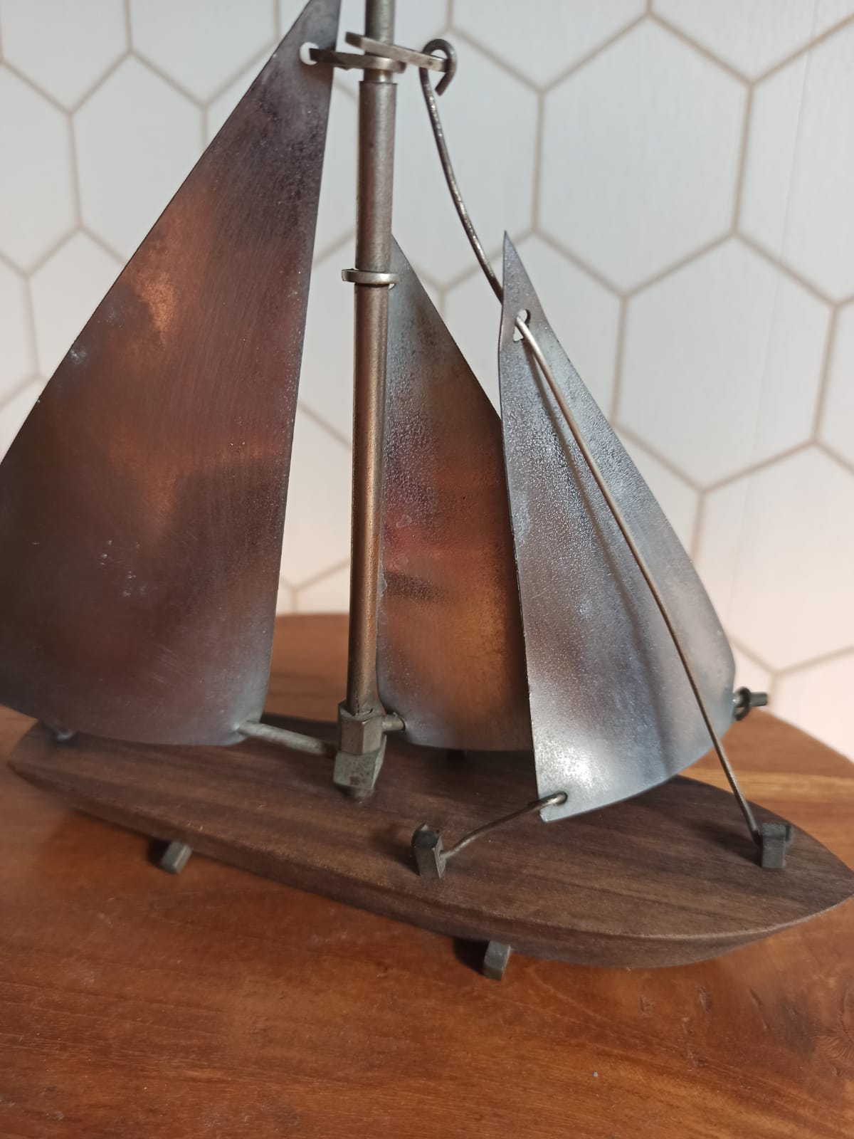 Sculpture Sailboat art deco in wood and metal