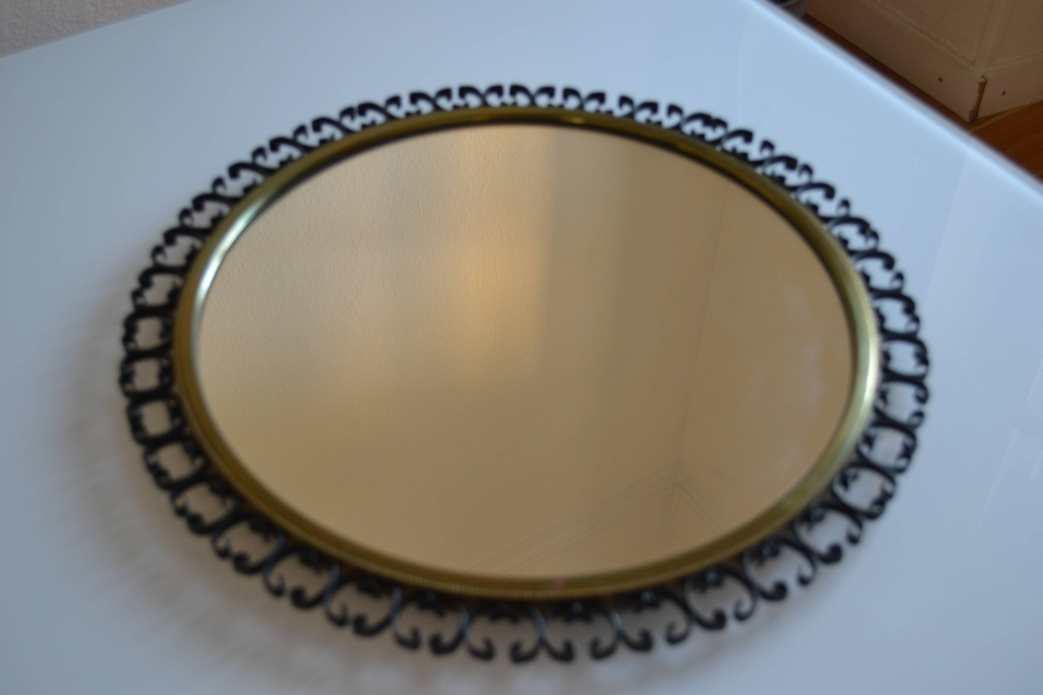 1960s brass and wrought iron sun mirror
