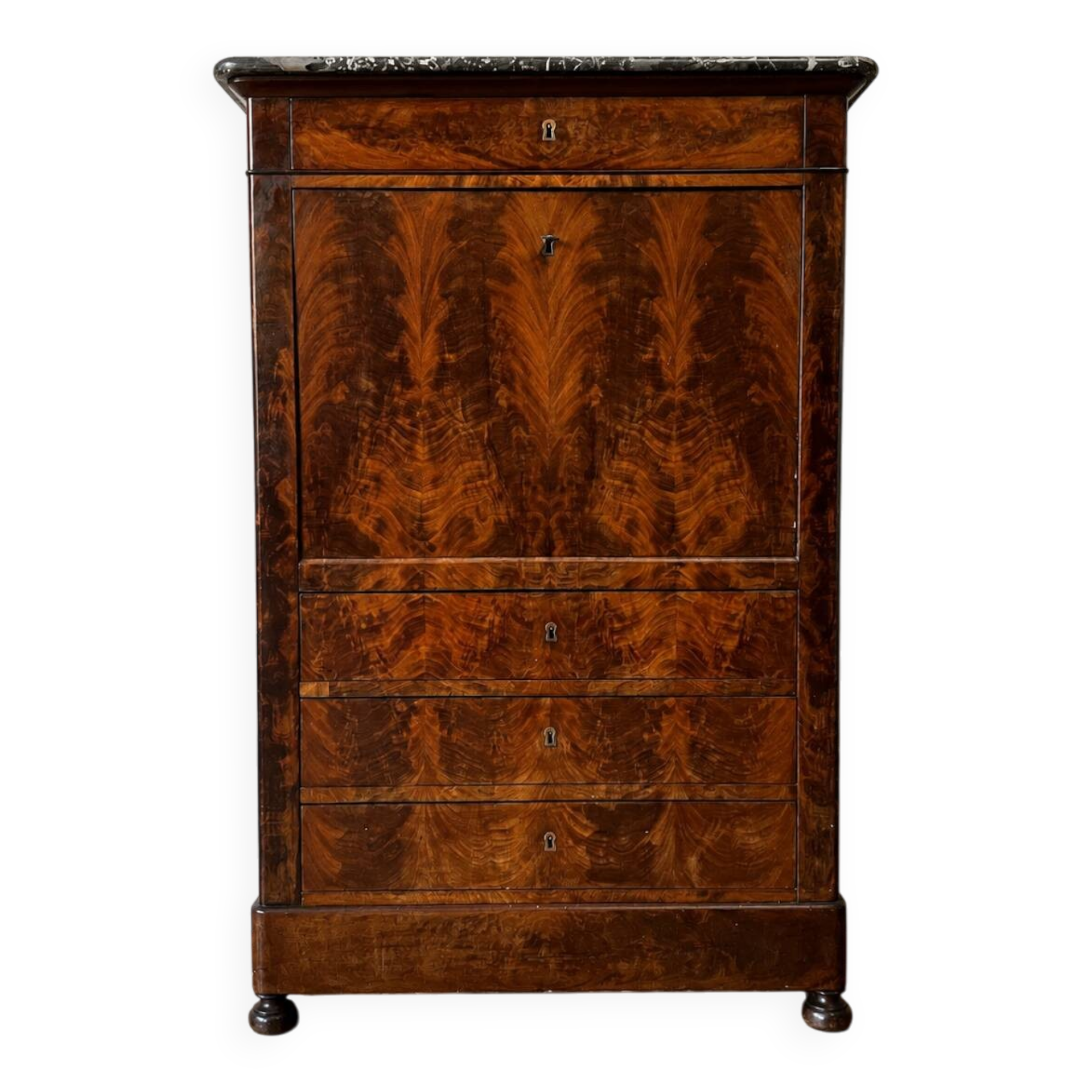 Flame mahogany writing desk – Louis-Philippe period, 19th century