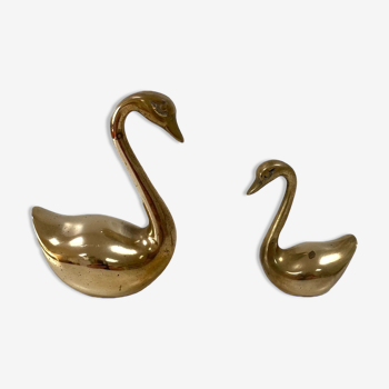 Pair of gilded brass swans